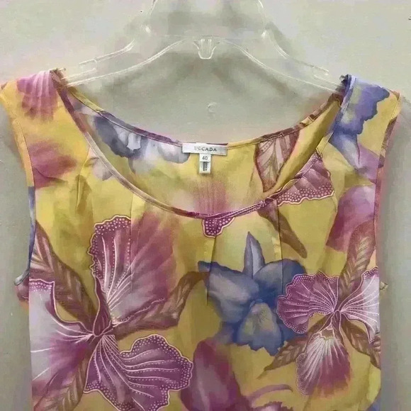 Escada Floral Print Multicolor Yellow Women’s Medium 40 Sleeveless Silk Blouse - Picture 5 of 7